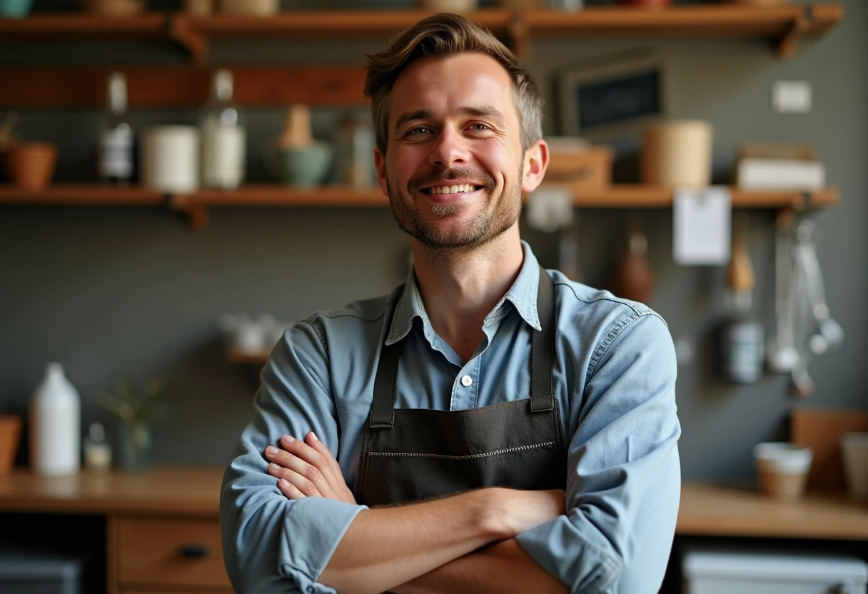 A friendly small-business owner in their shop